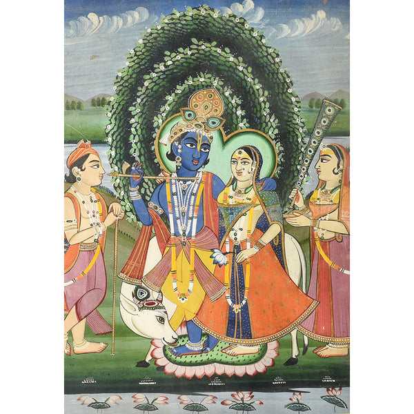 Watercolour Painting Of Krishna & The Gopis - 19th Century