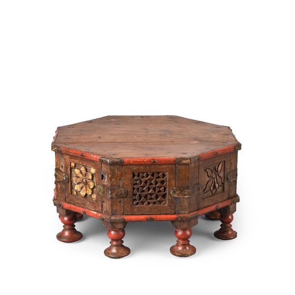 Small Octagonal Bajot Low Table From Gujarat - 19th Century