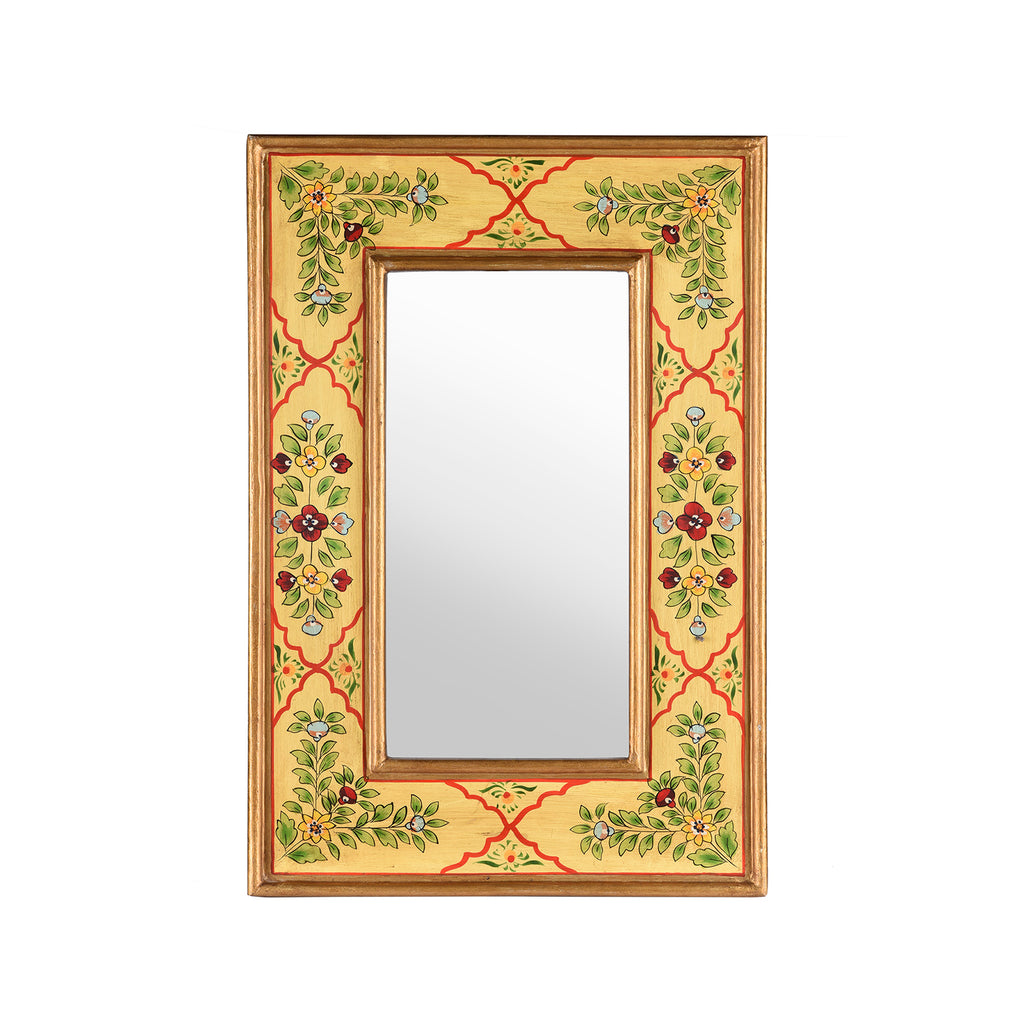 Yellow Hand Painted Indian Mirror