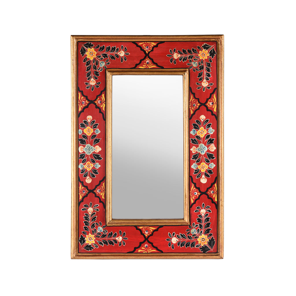 Red Hand Painted Indian Mirror
