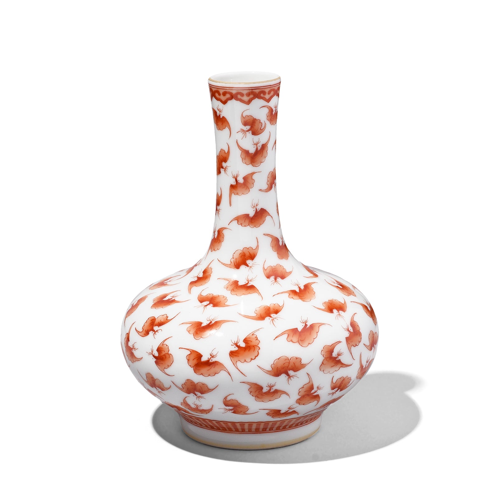 Porcelain Tianqiuping Vase - Burnt Orange Bat Design | Indigo Antiques