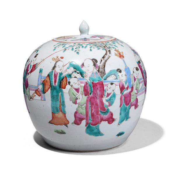 Chinese Famille Rose Porcelain Ginger Jar And Cover With Hand Painted Figural Garden Scenes Qing Dynasty 19th Century | Indigo Antiques