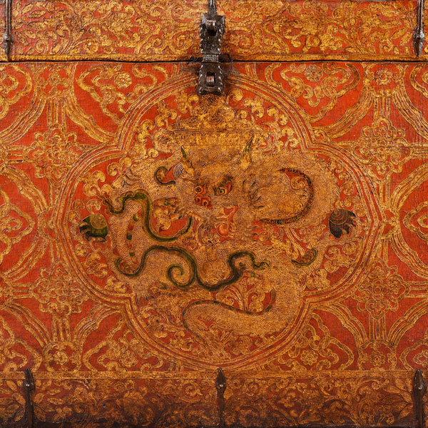 Painted Tibetan 'Dragon' Storage Chest - 18thC