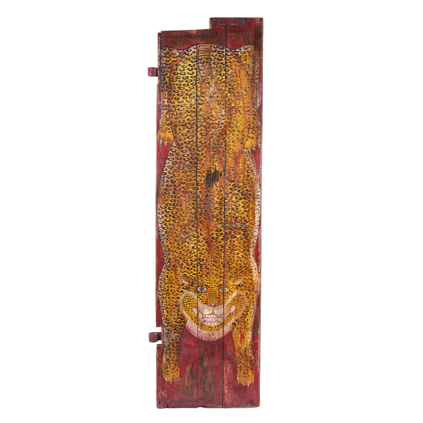 Vintage Red Painted Leopard Panel | INDIGO ANTIQUES