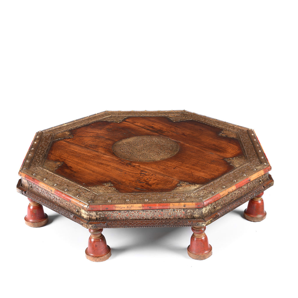 Octagonal Bajot Low Prayer Table From Rajasthan - 19thC