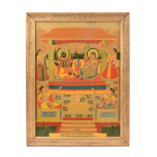 Framed Krishna & Radha Chromolithograph - Ca 1910