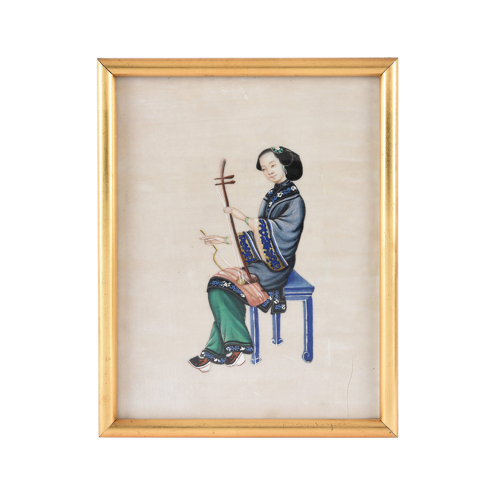 Framed Watercolour Painting of A Musician on Pith Paper - 19th Century