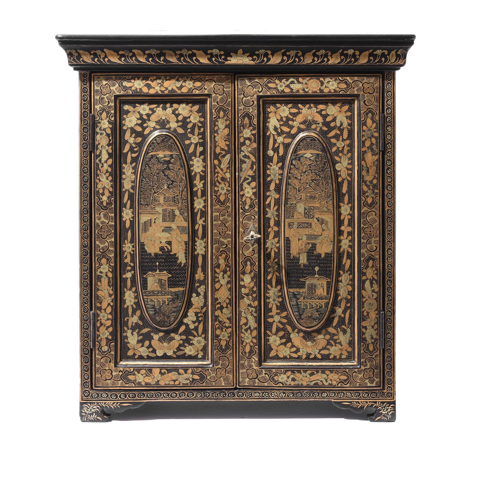 Gilt Black Lacquer Jewellery Cabinet - Early 19thC | Indigo Antiques