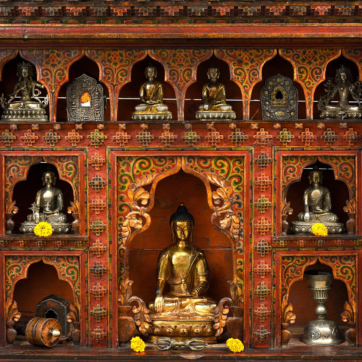 Painted Tibetan Chosham Shrine Cabinet - Early 19thC | Indigo Antiques