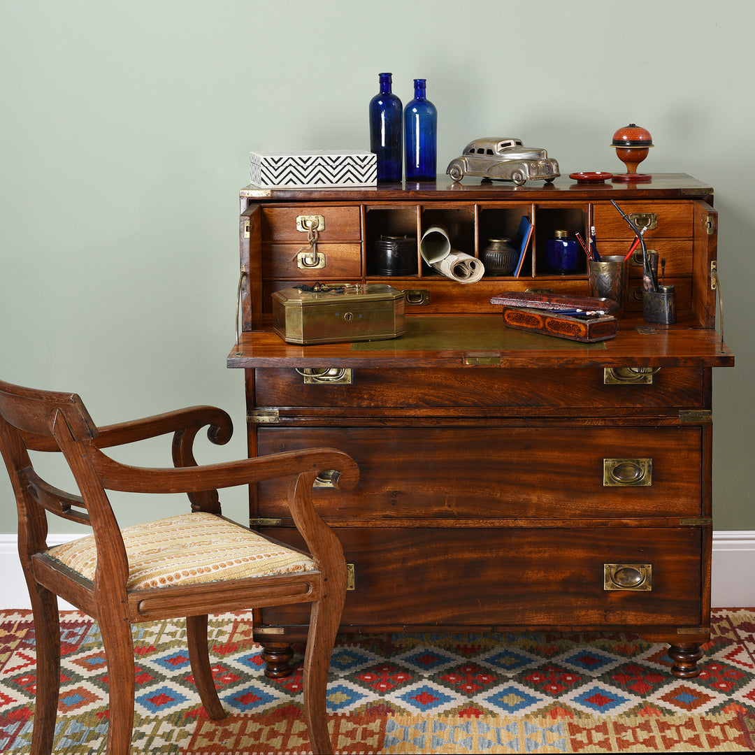 Anglo-Indian Antique Secretaire Chest Of Drawers