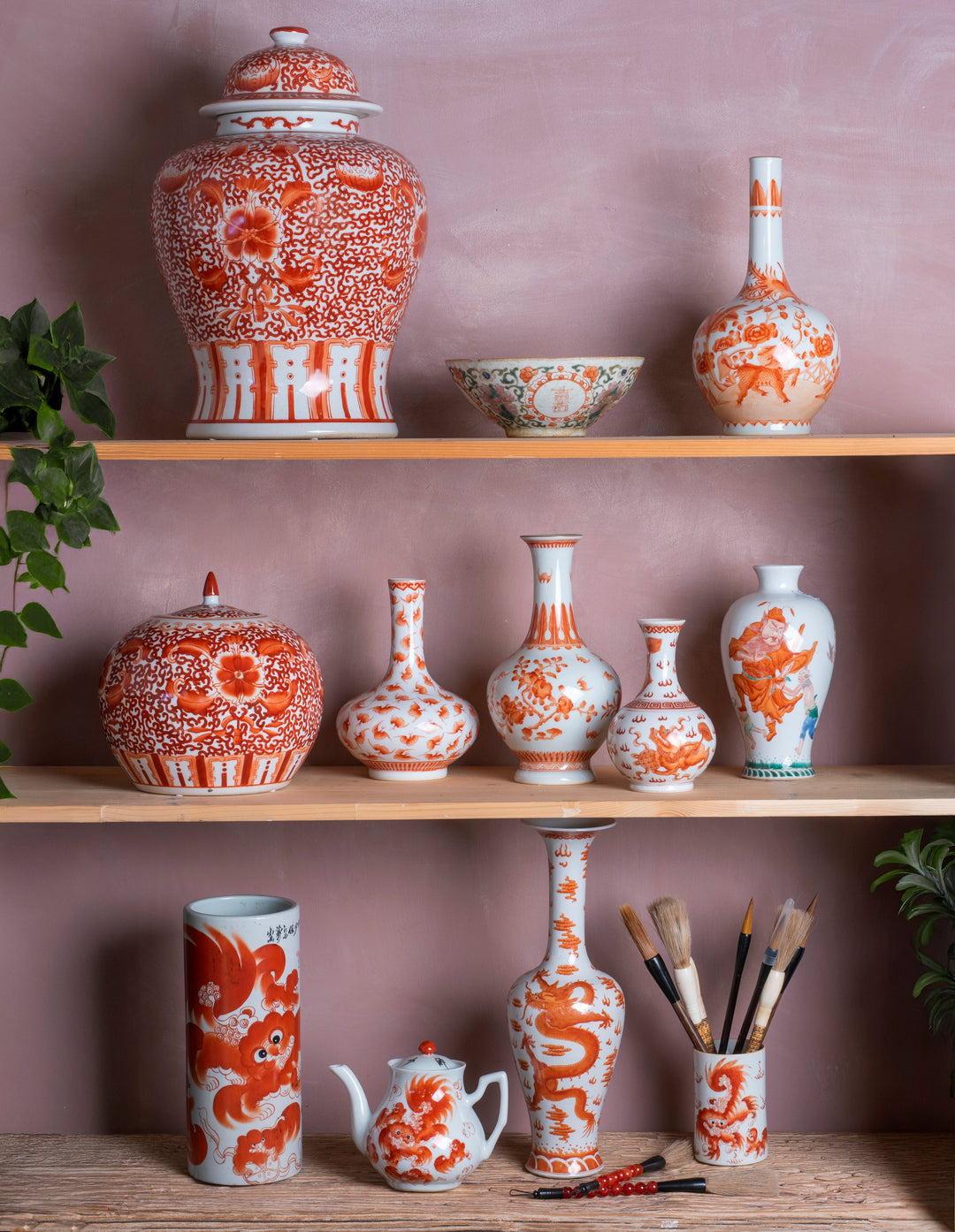 Chinese iron red porcelain, orange and white Chinese vases | Indigo Antiques