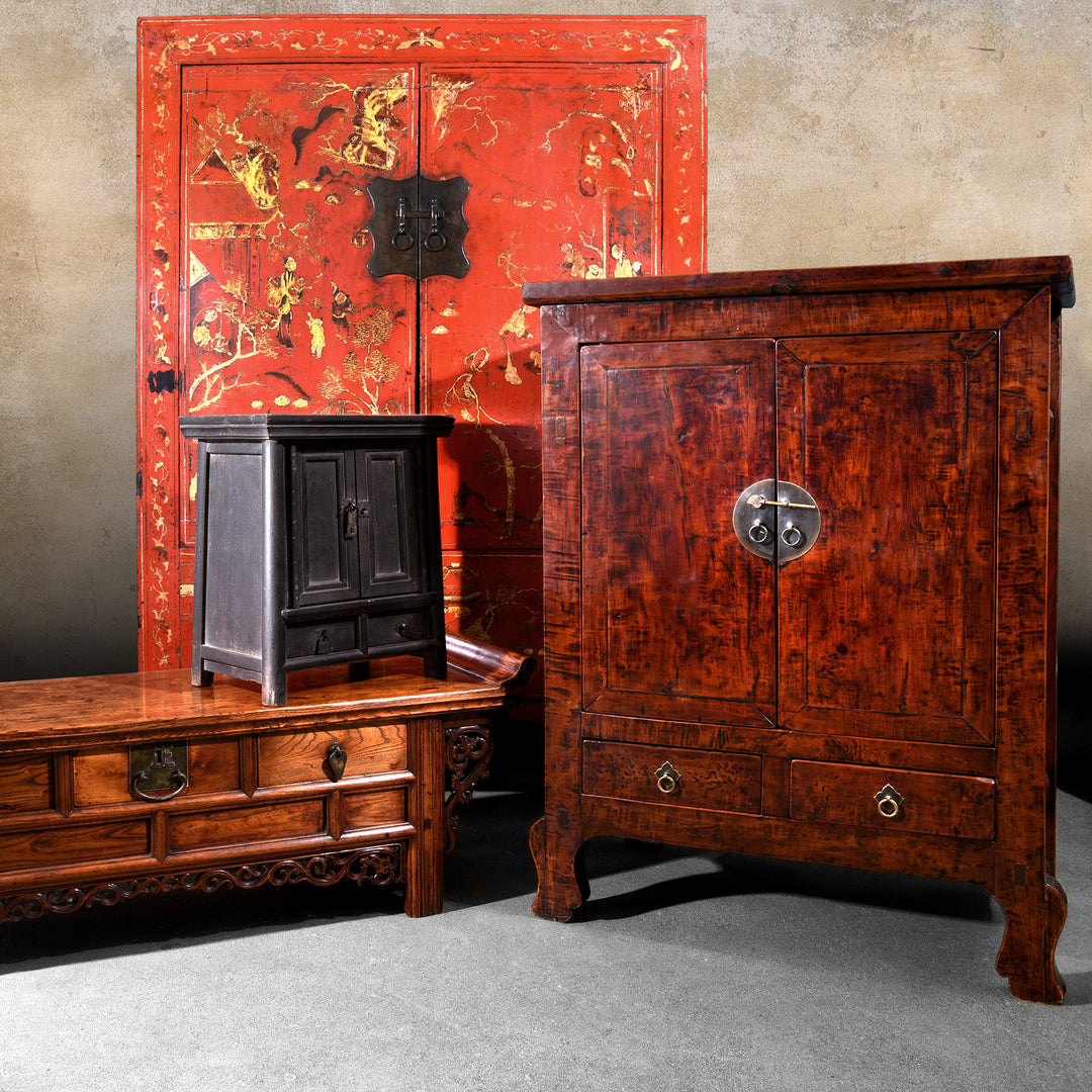 Traditional Antique Chinese Cabinets From Shanxi & Gansu | Lacquered Wedding & Elm Wood Cabinets