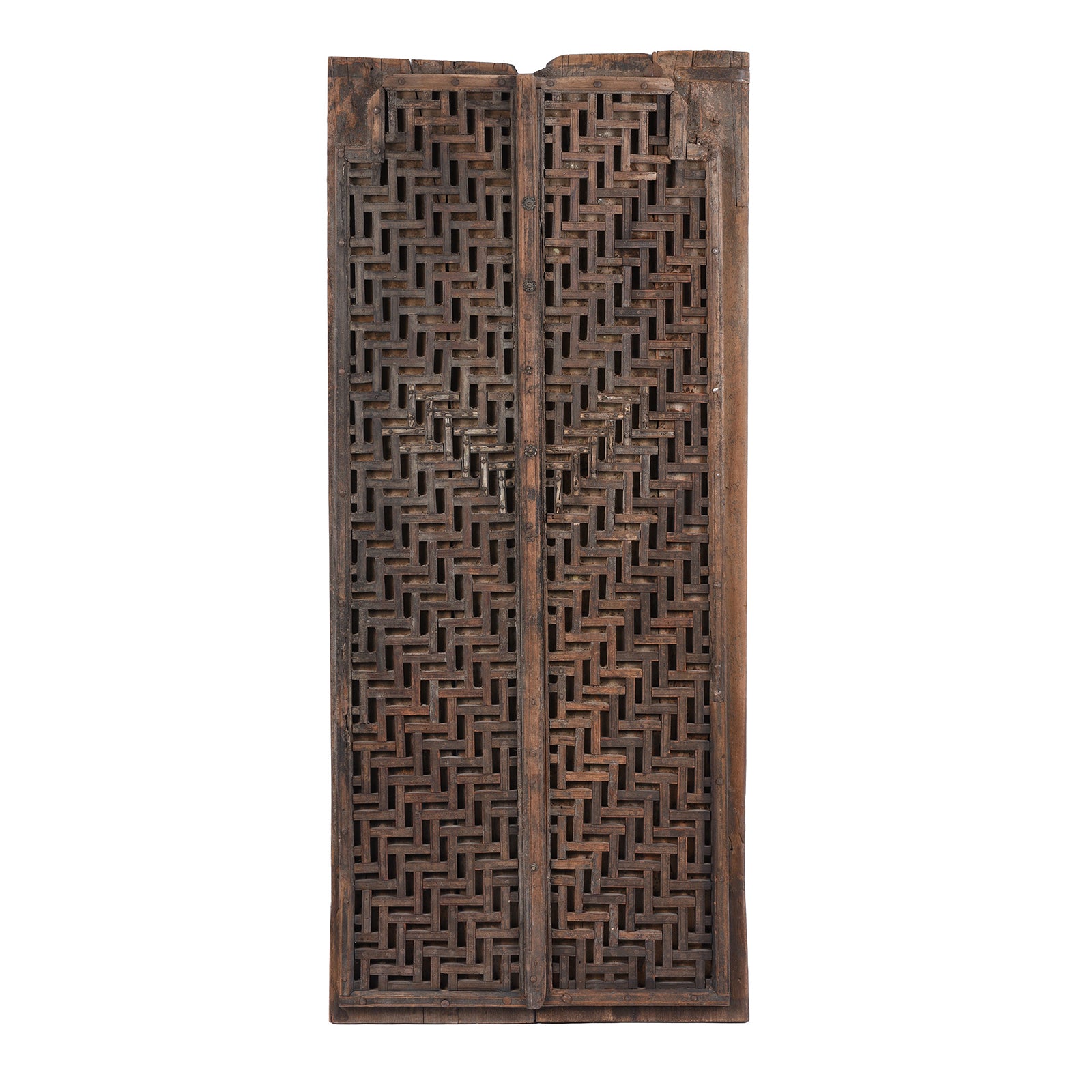 18th Century Teak Temple Door From Kota Rajasthan With Intricate Geometric Latticework And Original Iron Fittings | Indigo Antiques