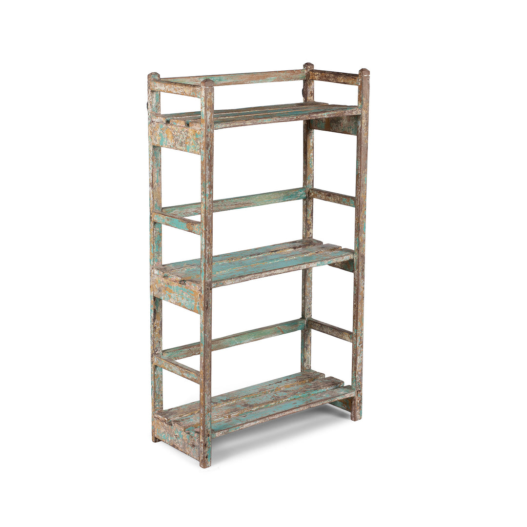 1930s Anglo Indian Teak Shelf With Layers Of Blue Green And Brown Paint