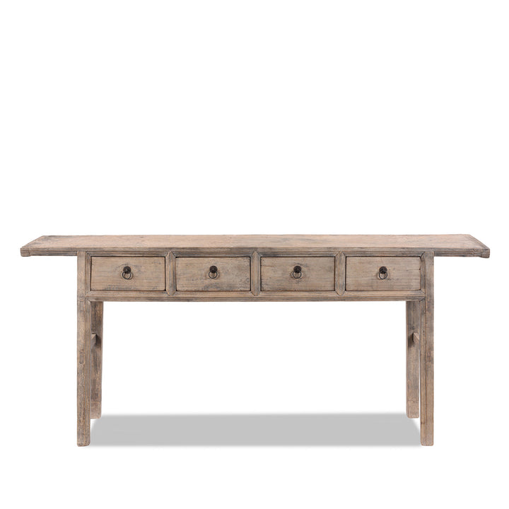 19th Century Bleached Willow Console Table From Shanxi With Four Drawers And Original Fittings