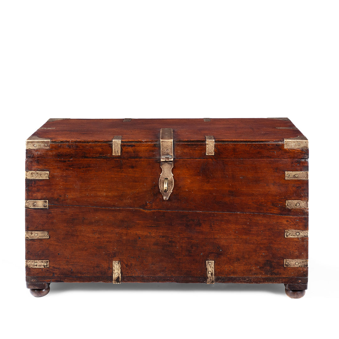19th Century Brass Bound Anglo Indian Teak Military Chest With Original Fittings