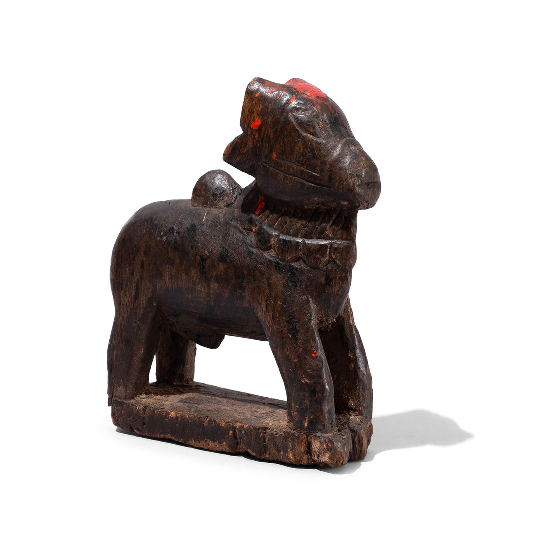 19th Century Carved Teak Nandi Bull With Red Pigment From Andhra Pradesh