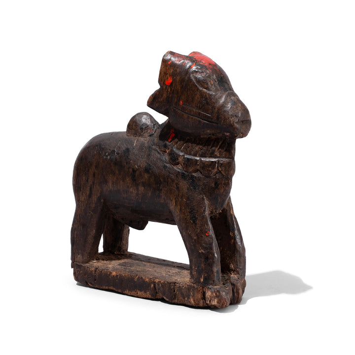 19th Century Carved Teak Nandi Bull With Red Pigment From Andhra Pradesh