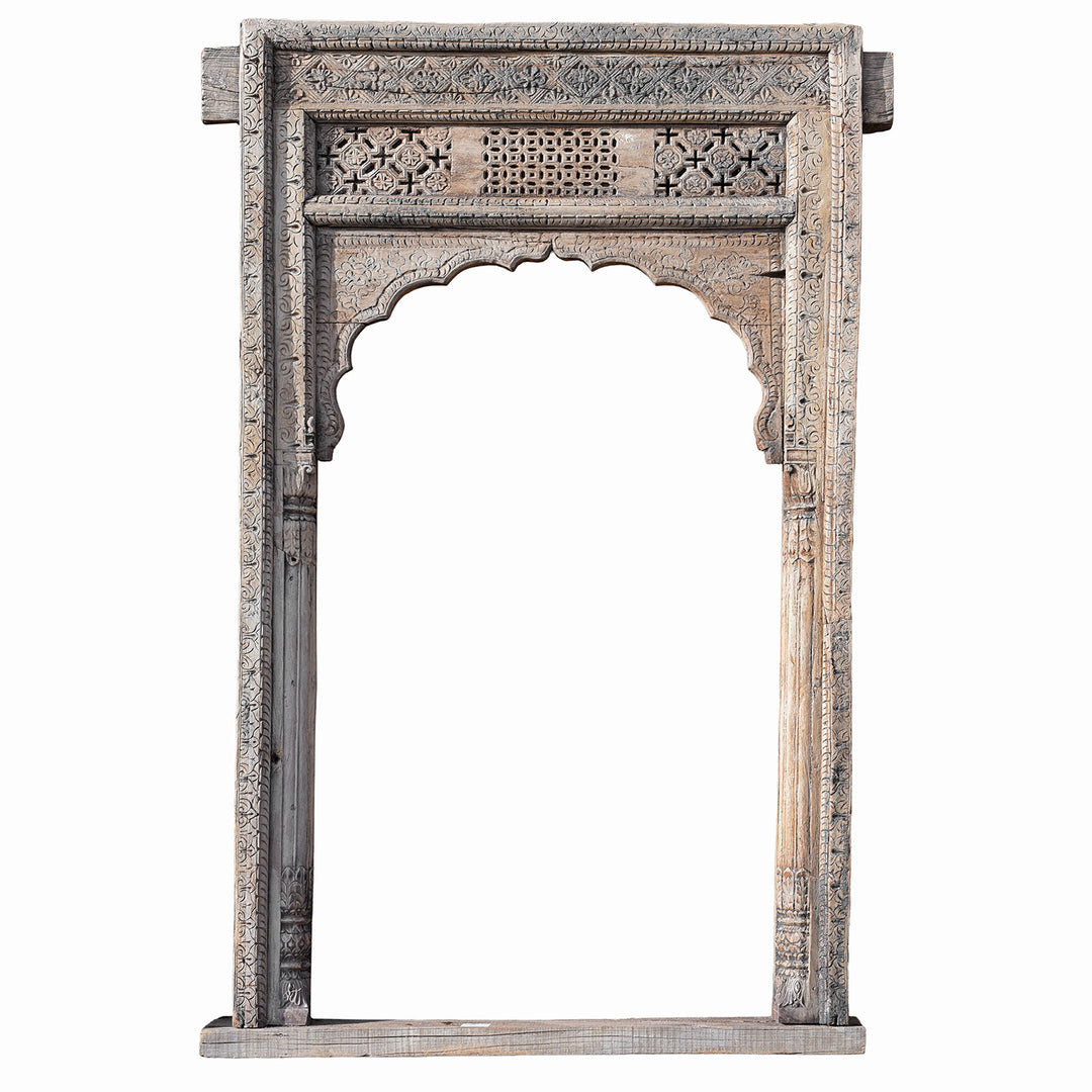 19th Century Carved Wooden Mughal Archway From Punjab With Intricate Floral And Geometric Detailing | Indigo Antiques