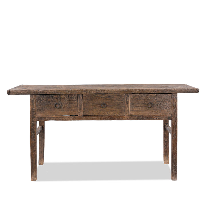 19th Century Catalpa Wood Console Table From Shanxi With Three Drawers And Single Plank Top