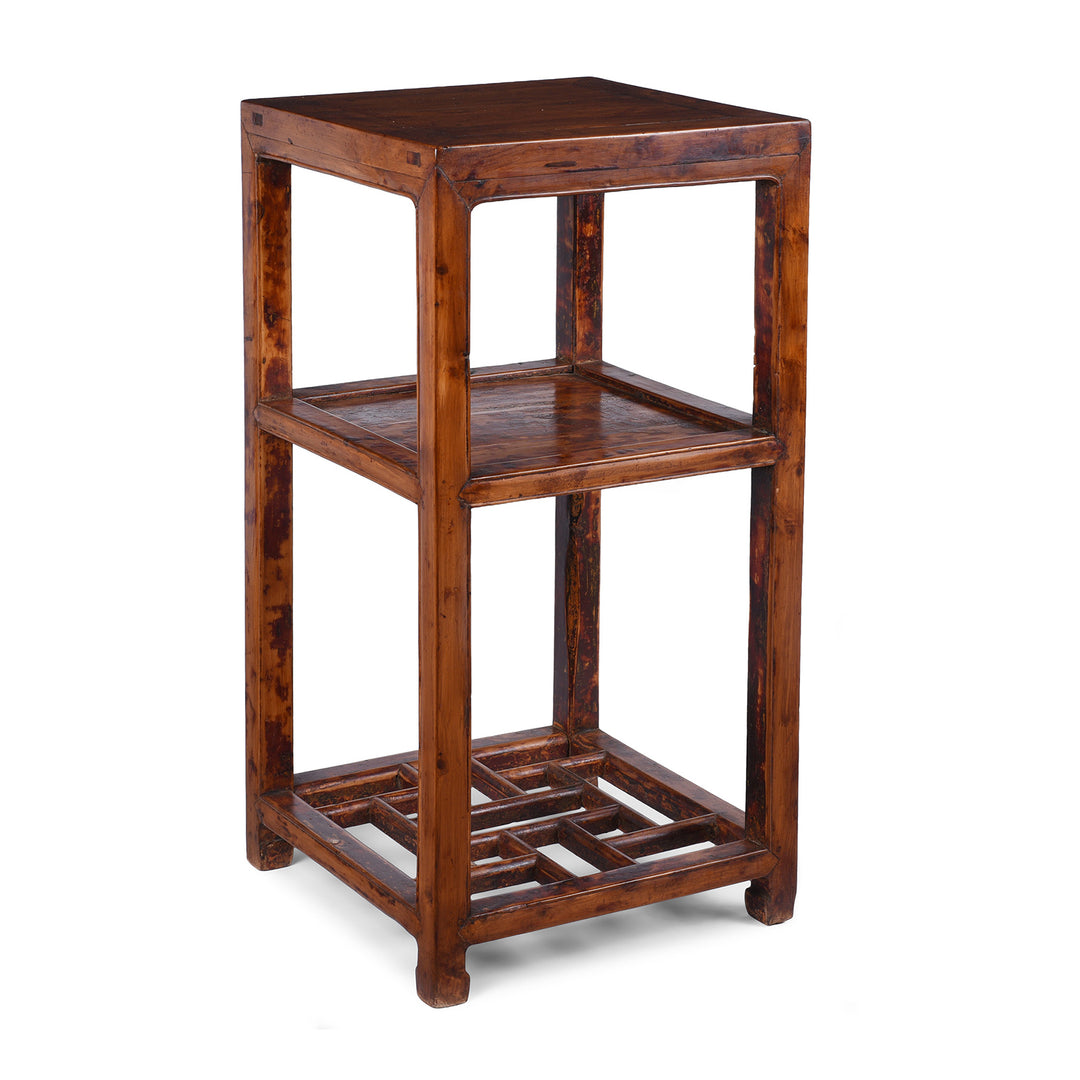 V1 19th Century Chinese Baimu Cypress Flower Stand With Shelf From Jiangsu Province Antique Furniture