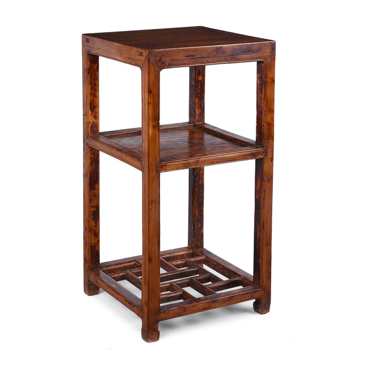 V1 19th Century Chinese Baimu Cypress Flower Stand With Shelf From Jiangsu Province Antique Furniture