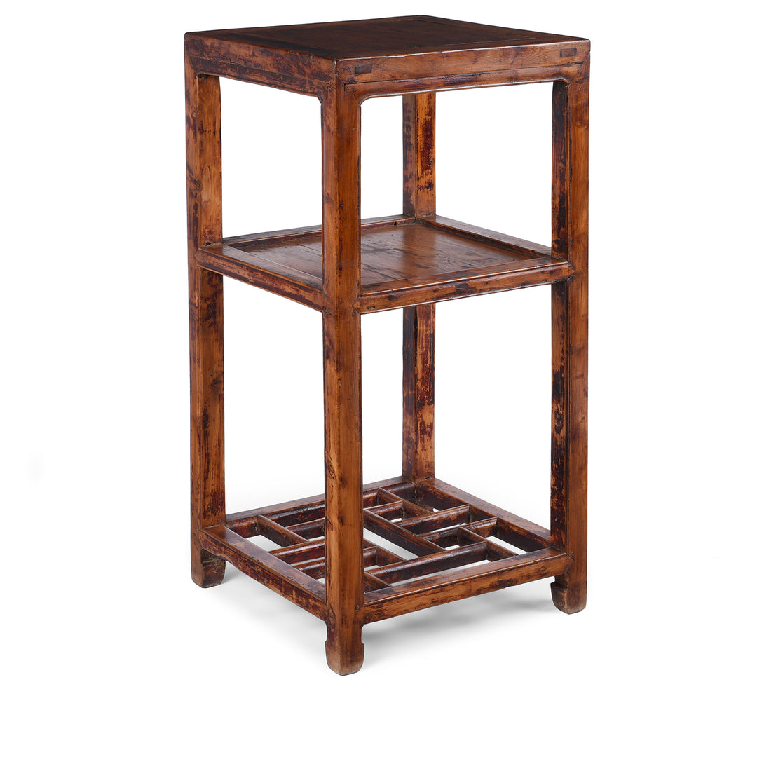 V2 19th Century Chinese Baimu Cypress Flower Stand With Shelf From Jiangsu Province Antique Furniture