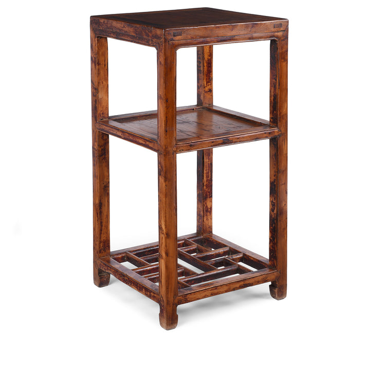 V2 19th Century Chinese Baimu Cypress Flower Stand With Shelf From Jiangsu Province Antique Furniture