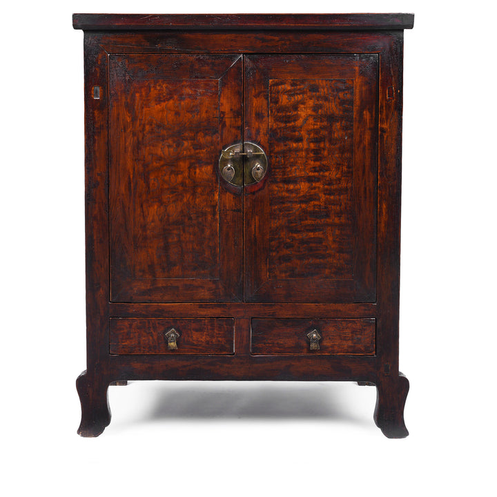 19th Century Chinese Cabinet From Gansu Province Made From Mulberry And Poplar With Two Drawers And Original Brass Hardware