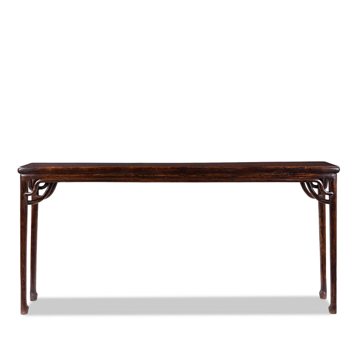 19th Century Chinese Poplar Altar Table From Hebei With Worn Burgundy Lacquer