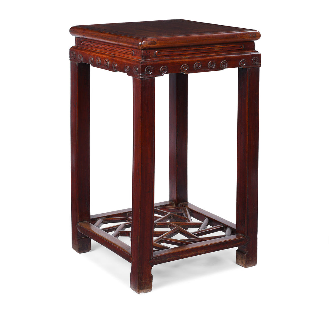Option 1 19th Century Chinese Red Elm Flower Stand From Jiangsu With Drawer And Cracked Ice Lattice Shelf