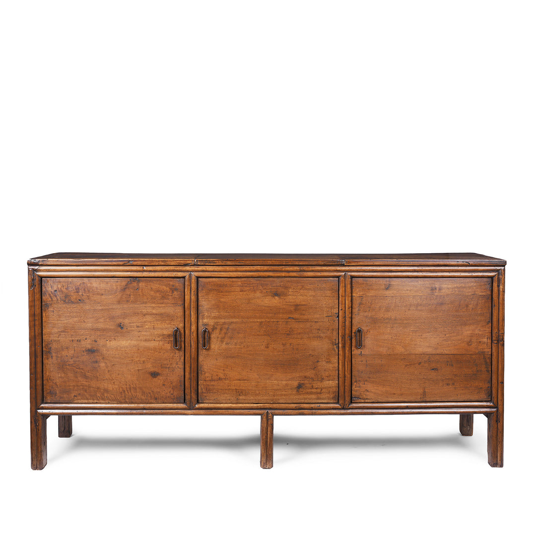 19th Century Chinese Three Door Wooden Sideboard With Panelled Doors And Internal Shelving | Indigo Antiques