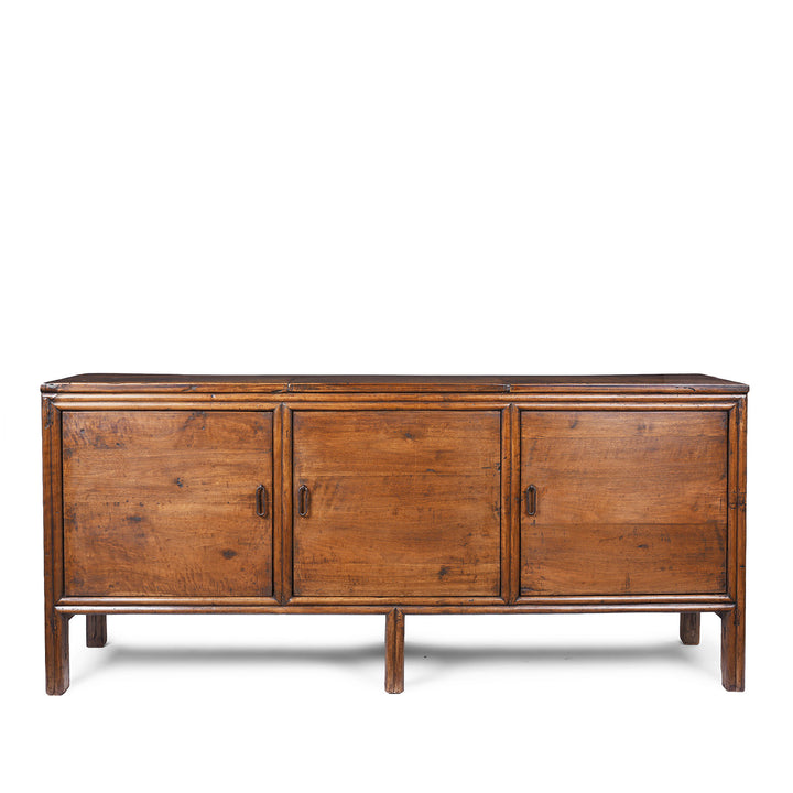 19th Century Chinese Three Door Wooden Sideboard With Panelled Doors And Internal Shelving | Indigo Antiques