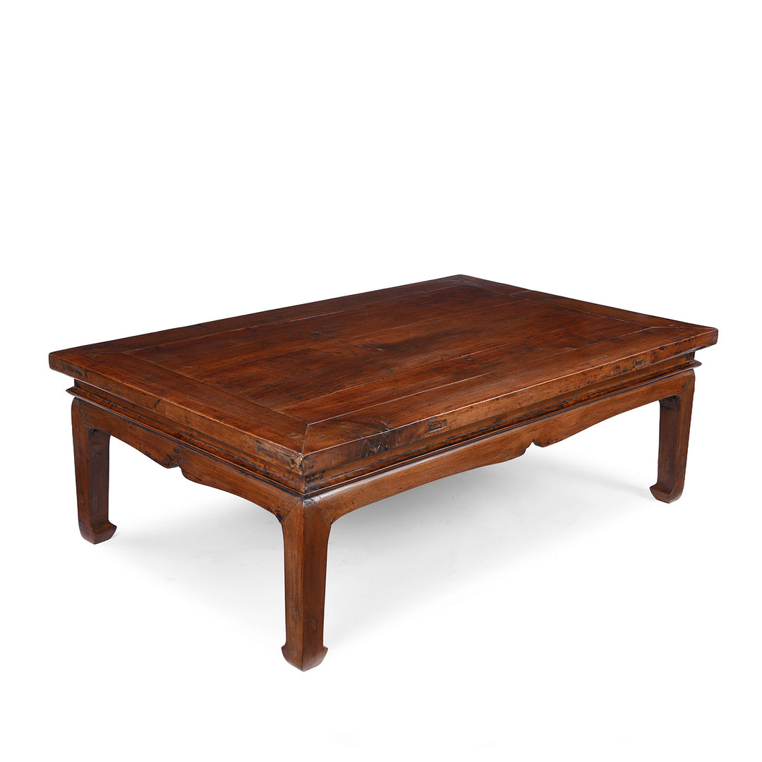 19th Century Chinese Walnut Coffee Table From Gansu Province With Shaped Apron And Rich Aged Patina