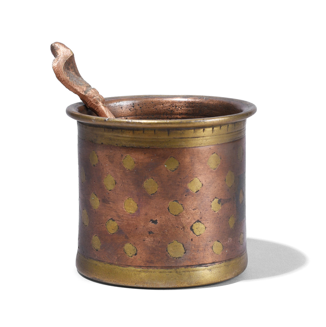 19th Century Indian Ganga Jumna Copper And Brass Panch Patra Ritual Vessel With Spoon | Indigo Antiques
