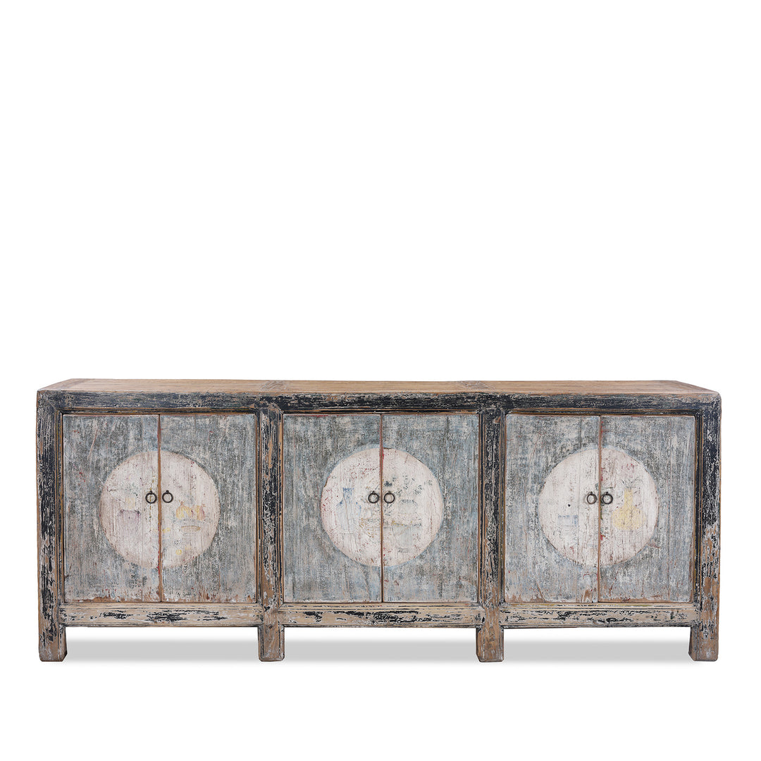 19th Century Mongolian Painted Sideboard With Original Faded Scholarly And Household Scenes And Modified Front Opening Doors