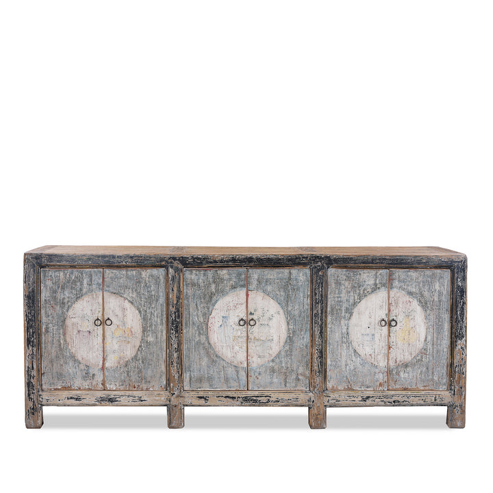 19th Century Mongolian Painted Sideboard With Original Faded Scholarly And Household Scenes And Modified Front Opening Doors