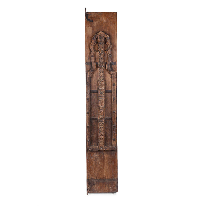 19th Century Teak Window Shutter From Bikaner With Hand Carved Mughal Arch Detail And Aged Patina