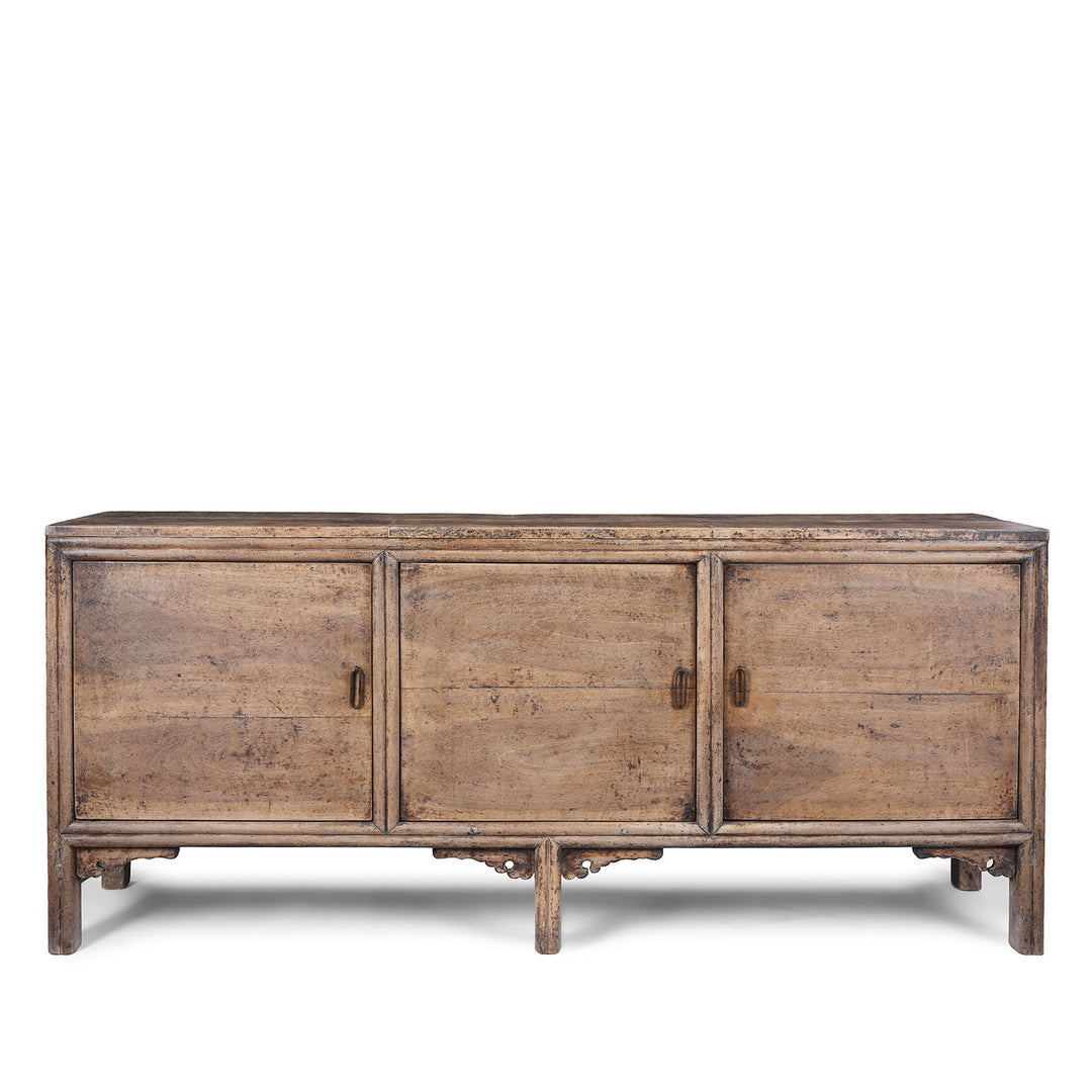 19th Century Walnut Sideboard From Shaanxi Province China With Three Doors And Carved Lower Apron