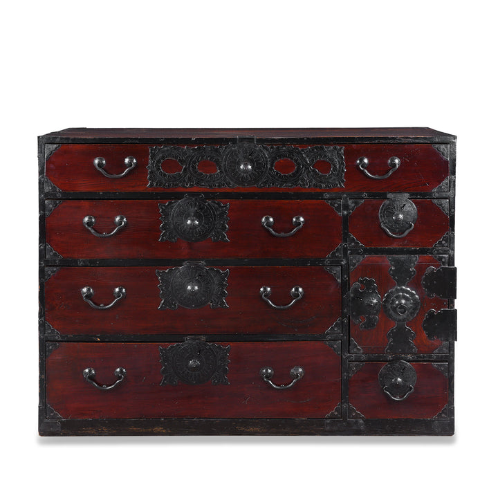 19th Century Meiji Period Japanese Isho Dansu From Sendai With Karakusa Ironwork, Nine Drawers And Distinctive Hand Forged Ironwork | Indigo Antiques