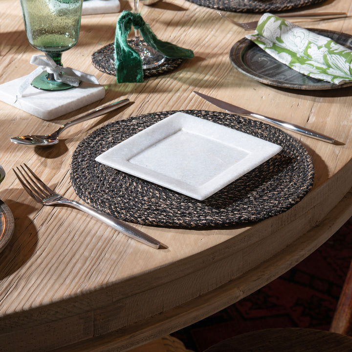 Lifestyle Image Of Black Woven Jute Placemats | INDIGO ANTIQUES