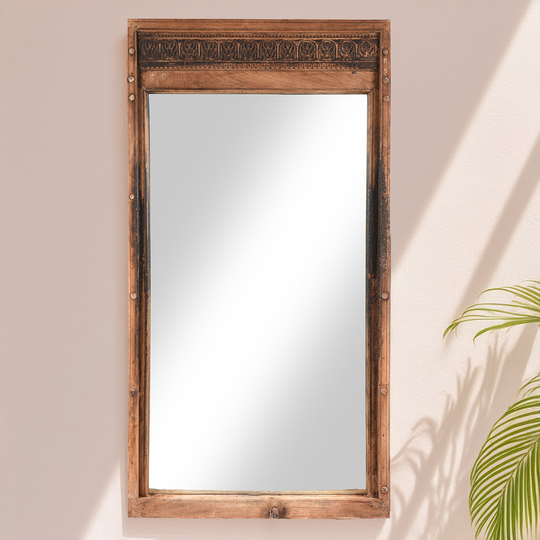 Antique Mirror Made From An Old Teak Window From Bikaner - 19thC | Indigo Antiques