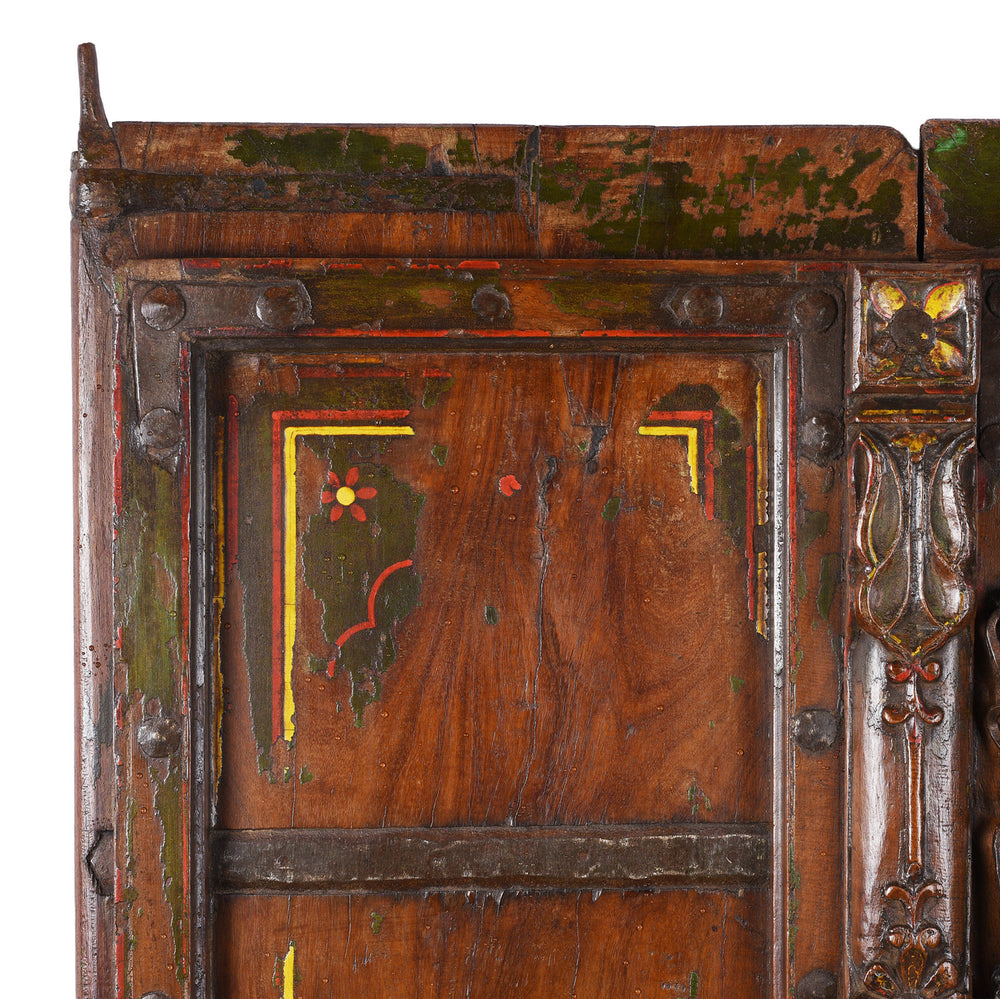 Corner Detail From Top Of Antique Indian Painted Window Shutter From Bikaner | Indigo Antiques