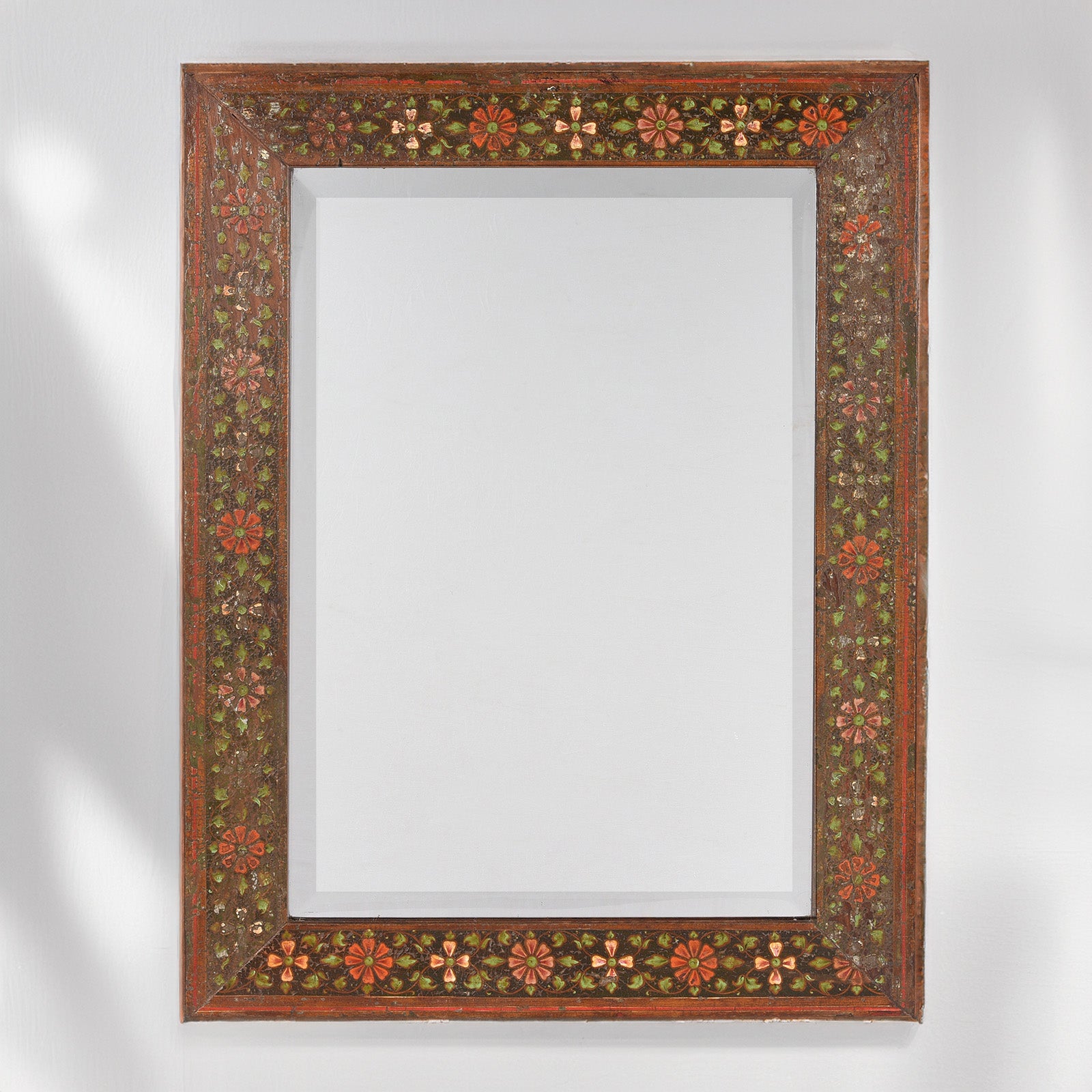 Painted Bevelled Mirror Traditional Rajasthani Design - Ca 1930 Painted Bevelled Mirror Traditional Rajasthani Design - Ca 1930