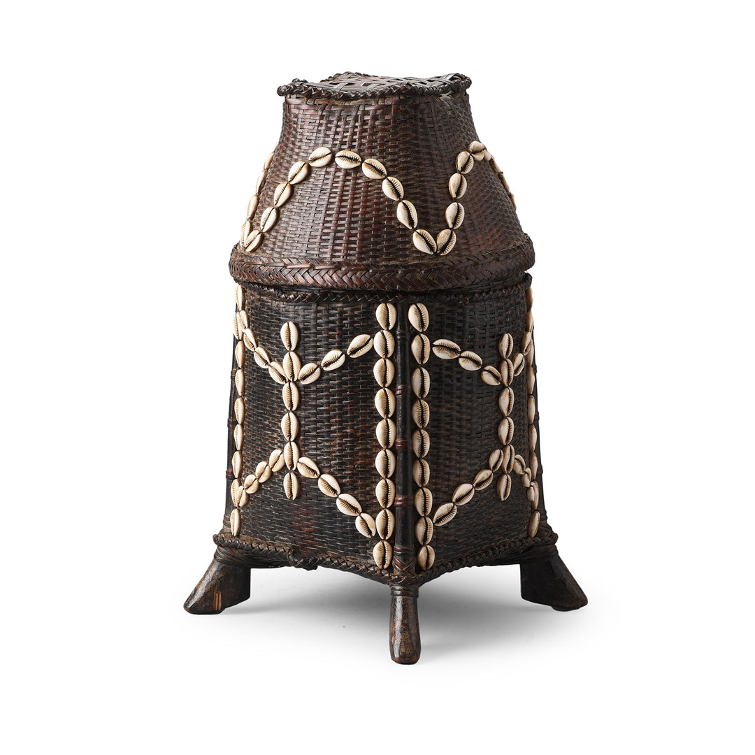 Cowrie Decorated Tribal Basket From Nagaland - Ca 1930 | Indigo Antiques