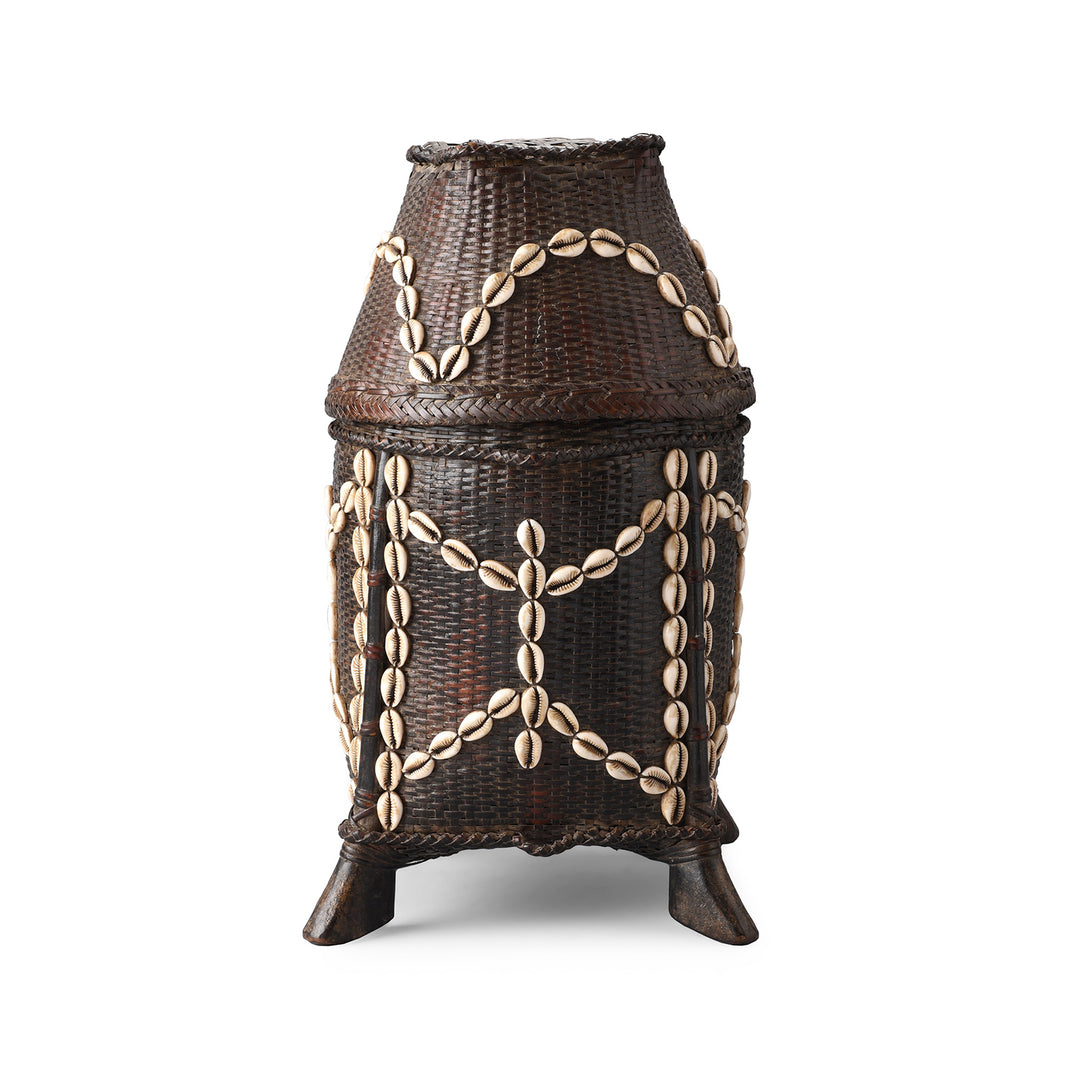 Cowrie Decorated Tribal Basket From Nagaland - Ca 1930 | Indigo Antiques