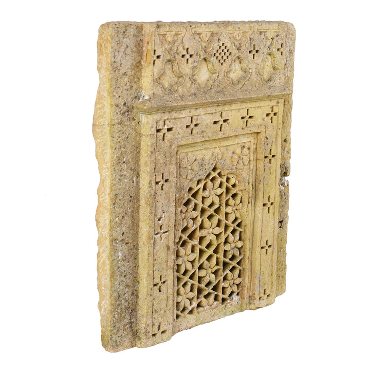 Angled View howing Depth From Antique Carved Mughal Style Stone Panel From Jodhpur | Indigo Antiques