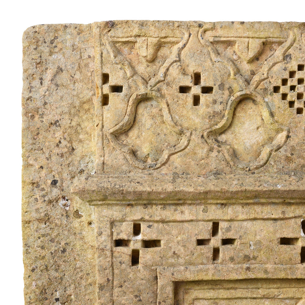 Corner Detail From Antique Carved Mughal Style Stone Panel From Jodhpur | Indigo Antiques