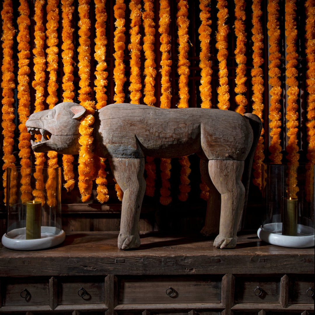 Carved Wood Tiger Statue From Bhutia Tribe - Ca 1920 | Indigo Antiques