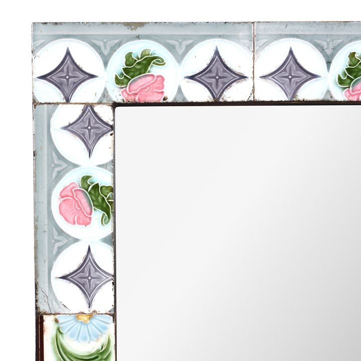 Corner Detail From Art Deco Inspired Mirror Made From Old Japanese Ceramic Tiles | Indigo Antiques